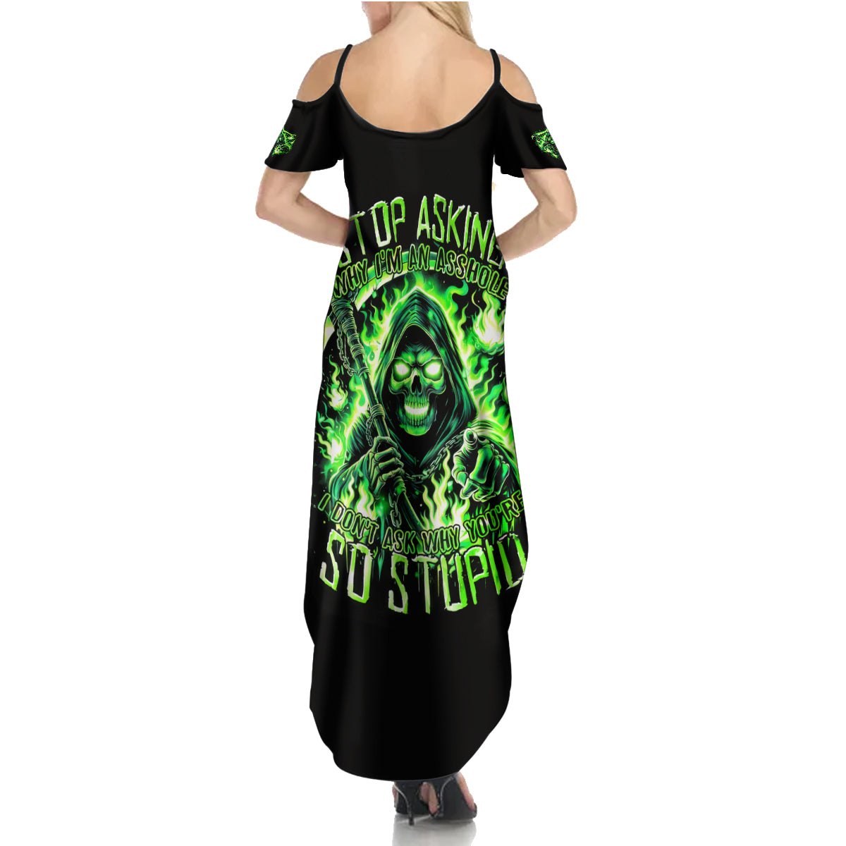 Flame Reaper Skull Summer Maxi Dress Stop Asking Why I'm An Asshole I Don't Ask Why You So Stupid - Wonder Print Shop