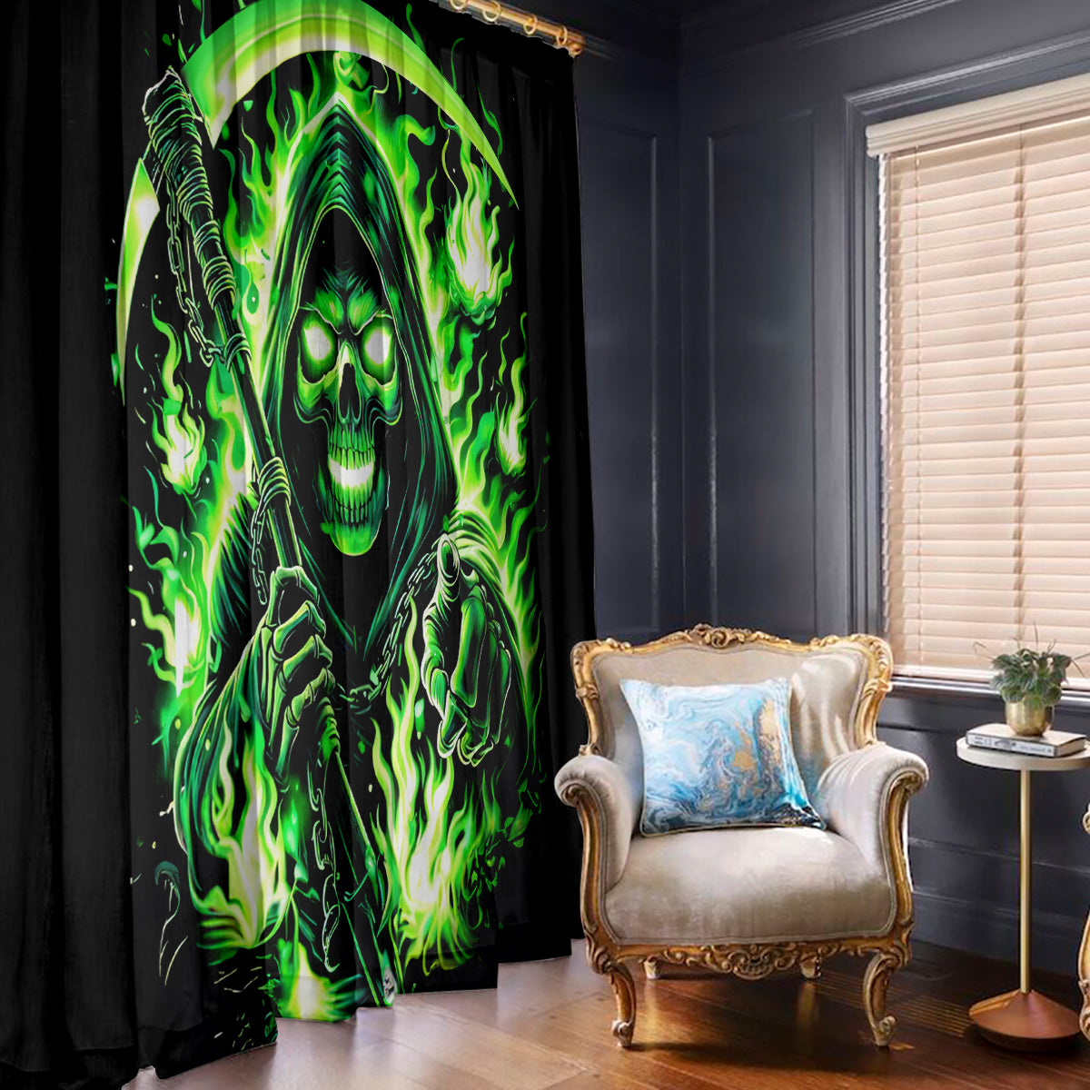 Flame Reaper Skull Window Curtain Stop Asking Why I'm An Asshole I Don't Ask Why You So Stupid - Wonder Print Shop