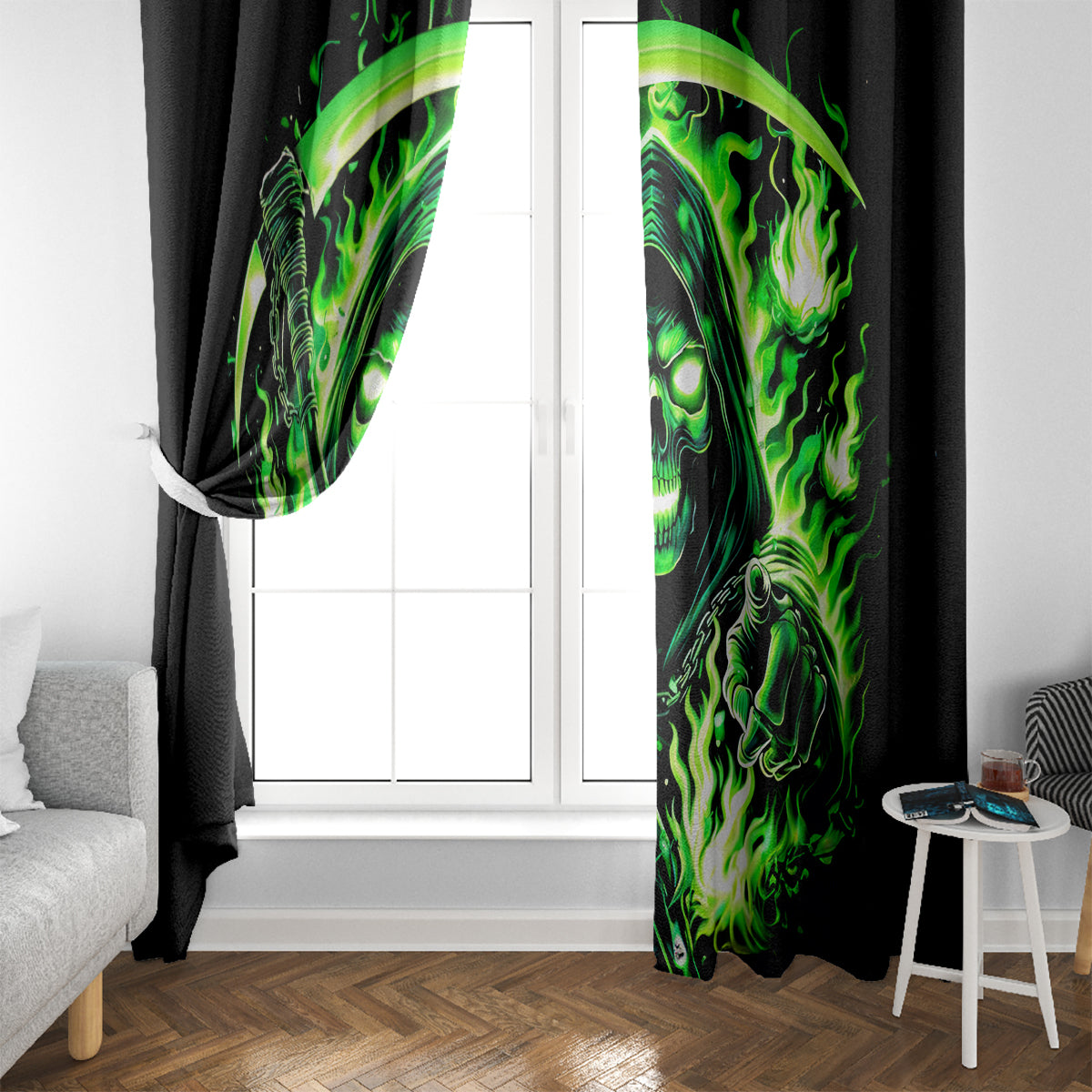 Flame Reaper Skull Window Curtain Stop Asking Why I'm An Asshole I Don't Ask Why You So Stupid - Wonder Print Shop