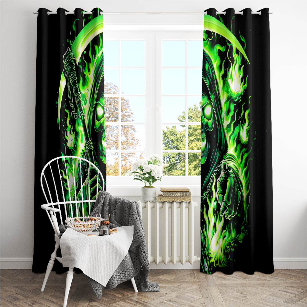 Flame Reaper Skull Window Curtain Stop Asking Why I'm An Asshole I Don't Ask Why You So Stupid - Wonder Print Shop