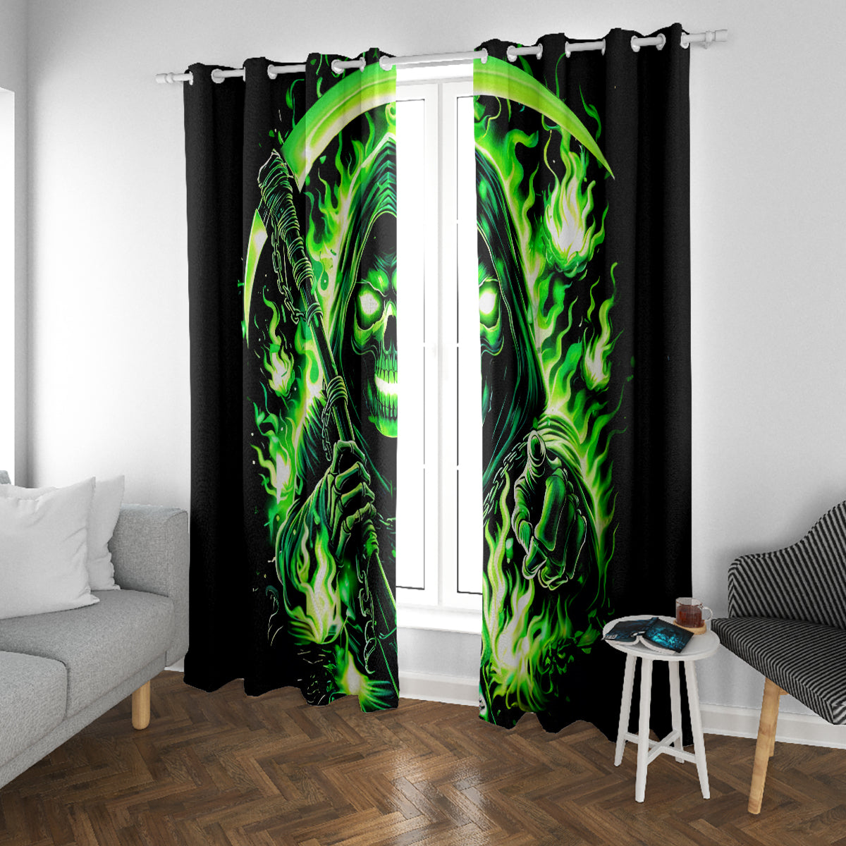 Flame Reaper Skull Window Curtain Stop Asking Why I'm An Asshole I Don't Ask Why You So Stupid - Wonder Print Shop