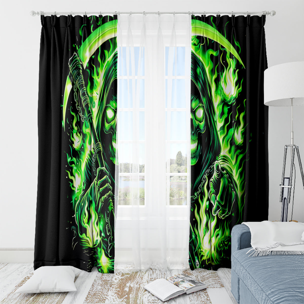 Flame Reaper Skull Window Curtain Stop Asking Why I'm An Asshole I Don't Ask Why You So Stupid - Wonder Print Shop