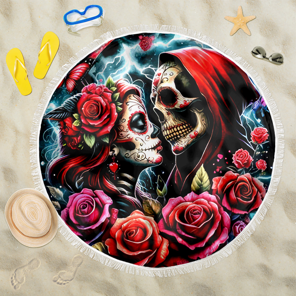 Couple Skull Beach Blanket From Our Firse Kiss - Wonder Print Shop