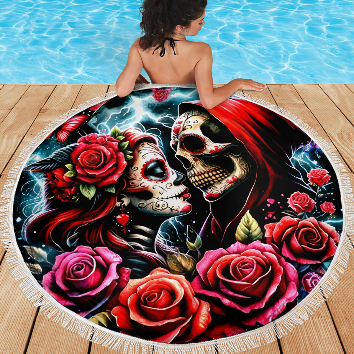 Couple Skull Beach Blanket From Our Firse Kiss - Wonder Print Shop