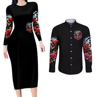 Couple Skull Couples Matching Long Sleeve Bodycon Dress and Long Sleeve Button Shirt From Our Firse Kiss - Wonder Print Shop