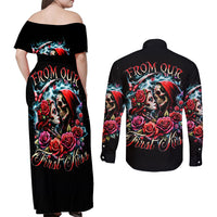 Couple Skull Couples Matching Off Shoulder Maxi Dress and Long Sleeve Button Shirt From Our Firse Kiss - Wonder Print Shop