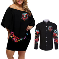 Couple Skull Couples Matching Off Shoulder Short Dress and Long Sleeve Button Shirt From Our Firse Kiss - Wonder Print Shop