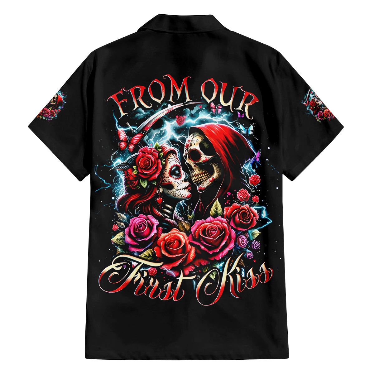 Couple Skull Family Matching Long Sleeve Bodycon Dress and Hawaiian Shirt From Our Firse Kiss - Wonder Print Shop