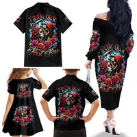 Couple Skull Family Matching Off Shoulder Long Sleeve Dress and Hawaiian Shirt From Our Firse Kiss - Wonder Print Shop