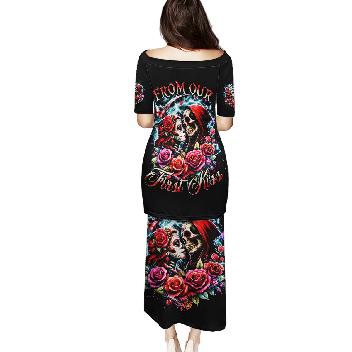 Couple Skull Family Matching Puletasi and Hawaiian Shirt From Our Firse Kiss - Wonder Print Shop