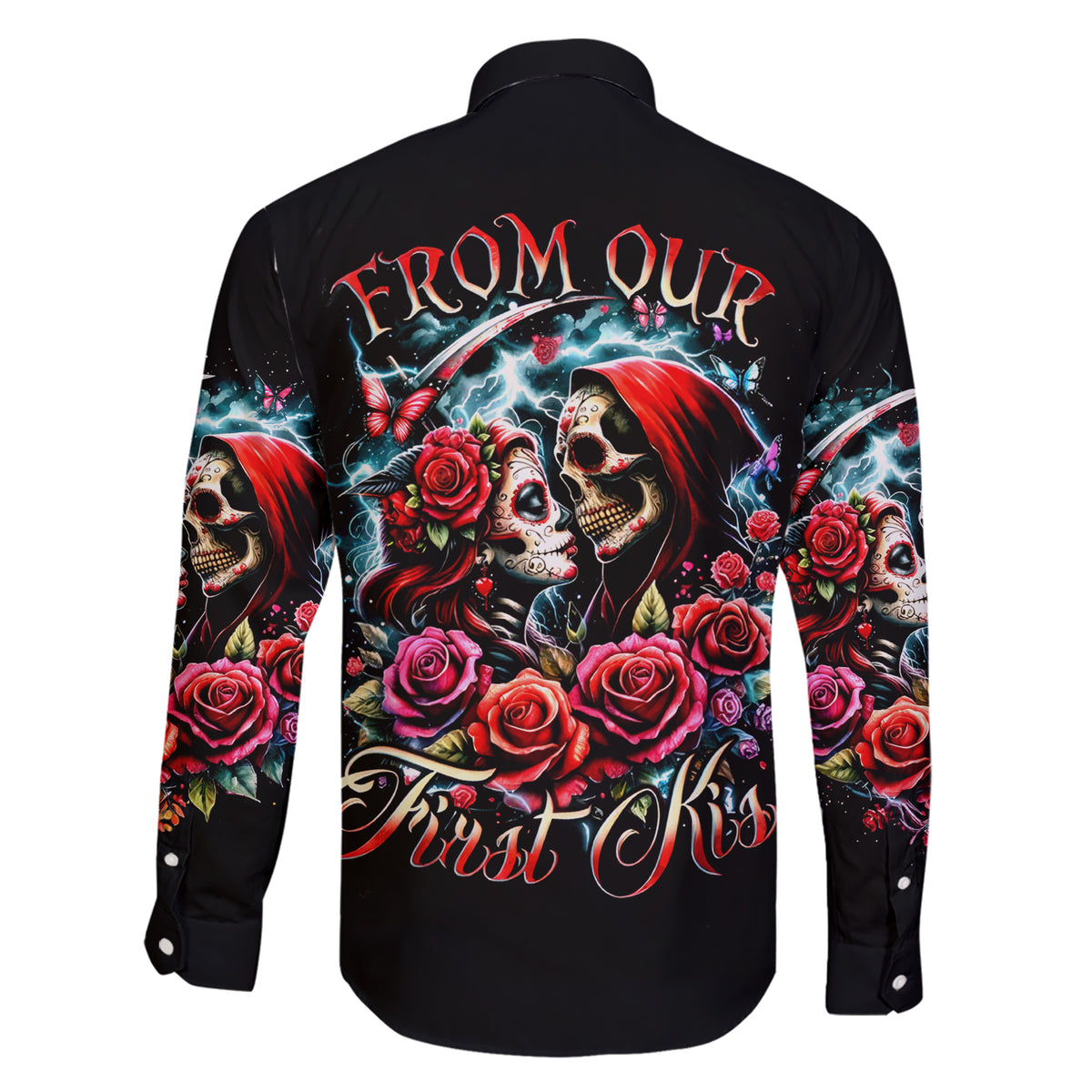 Couple Skull Family Matching Short Sleeve Bodycon Dress and Hawaiian Shirt From Our Firse Kiss - Wonder Print Shop