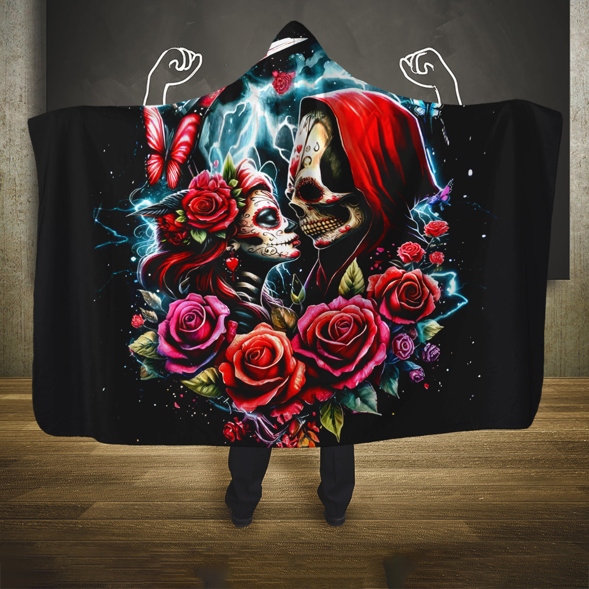 Couple Skull Hooded Blanket From Our Firse Kiss