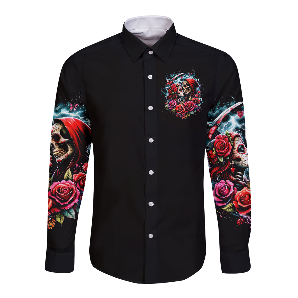 Couple Skull Long Sleeve Button Shirt From Our Firse Kiss - Wonder Print Shop
