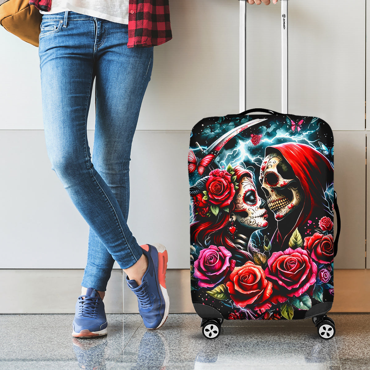 Couple Skull Luggage Cover From Our Firse Kiss - Wonder Print Shop