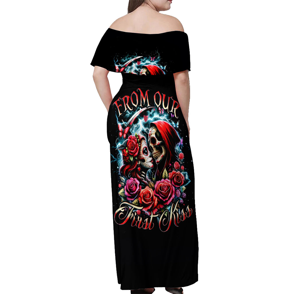 Couple Skull Off Shoulder Maxi Dress From Our Firse Kiss - Wonder Print Shop