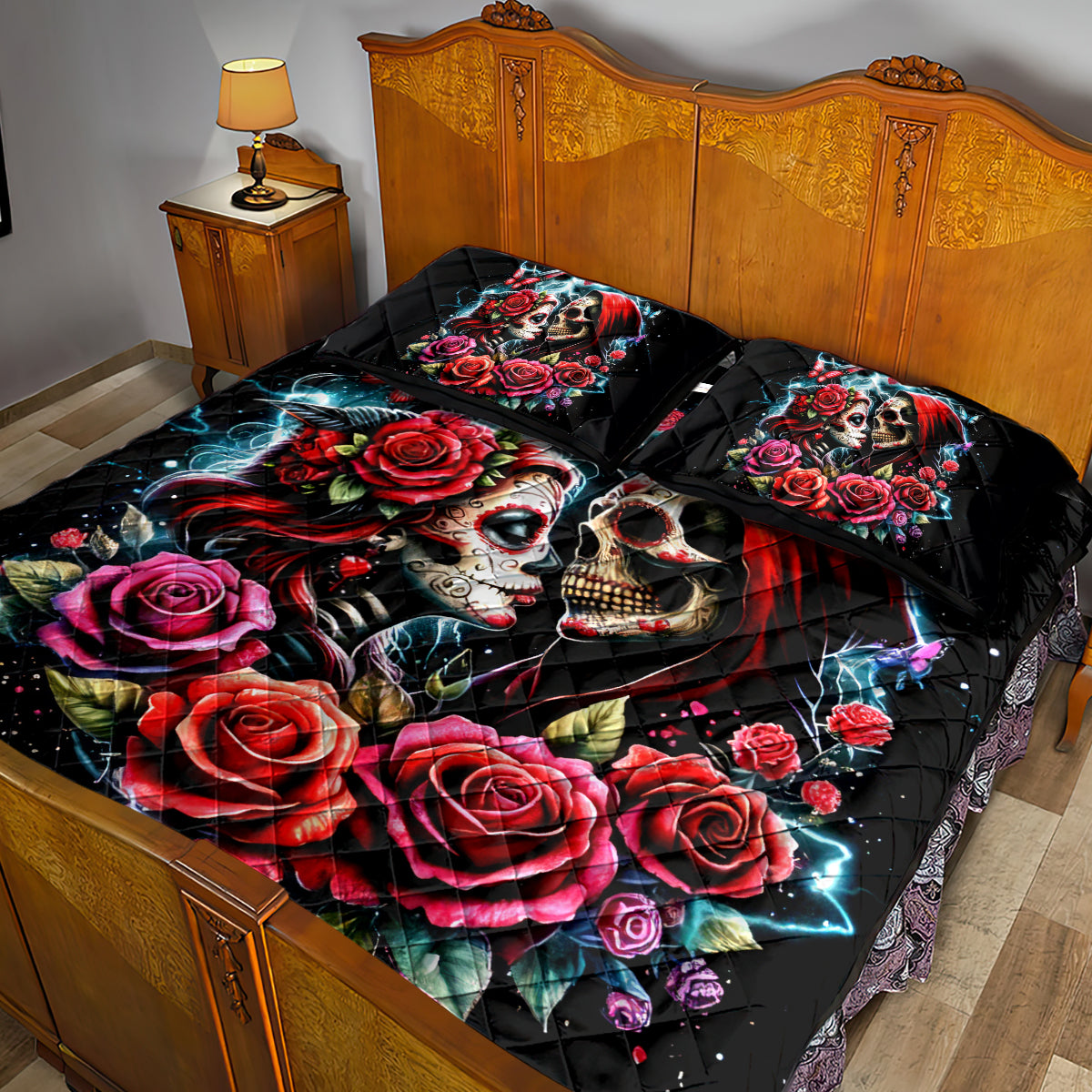 Couple Skull Quilt Bed Set From Our Firse Kiss - Wonder Print Shop