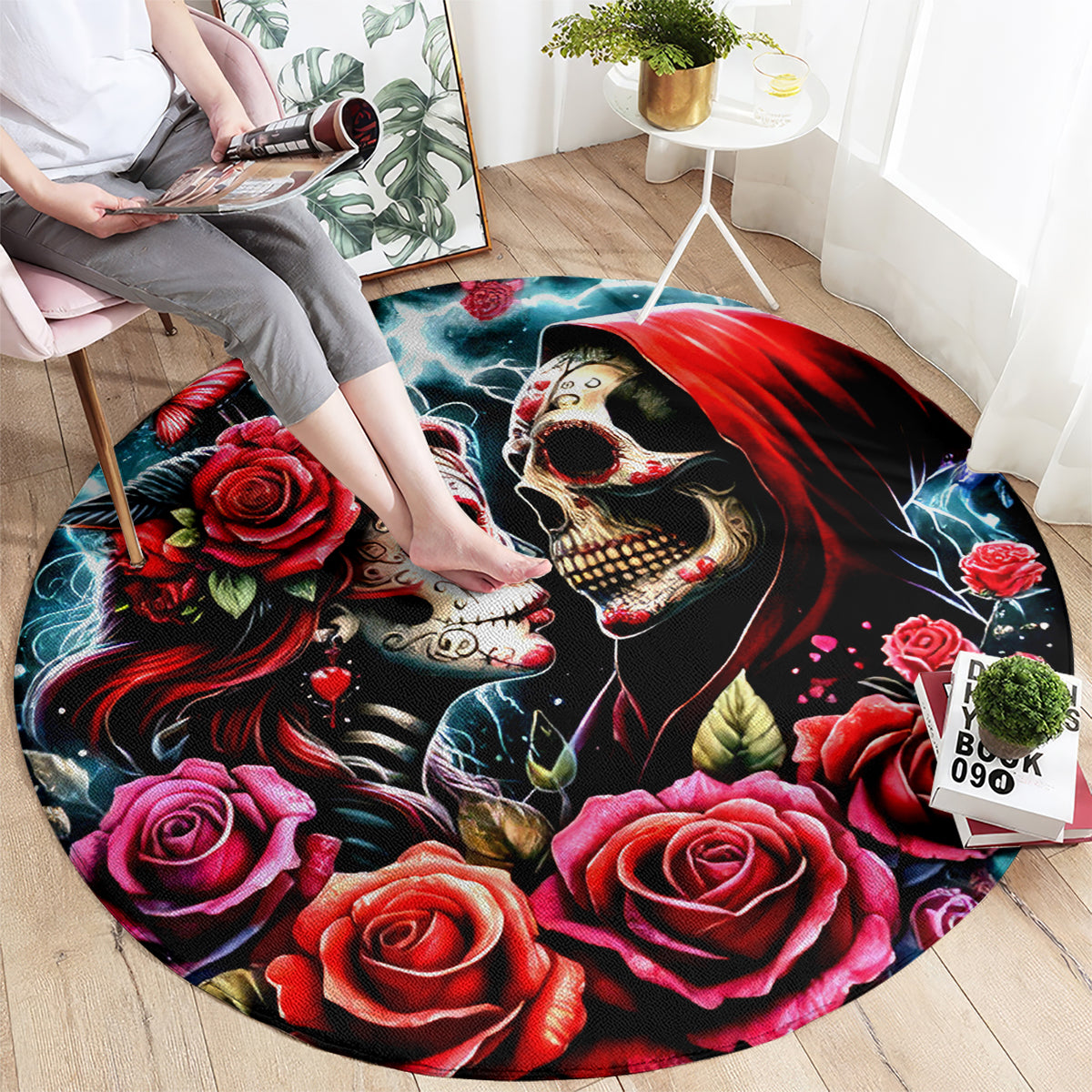 Couple Skull Round Carpet From Our Firse Kiss