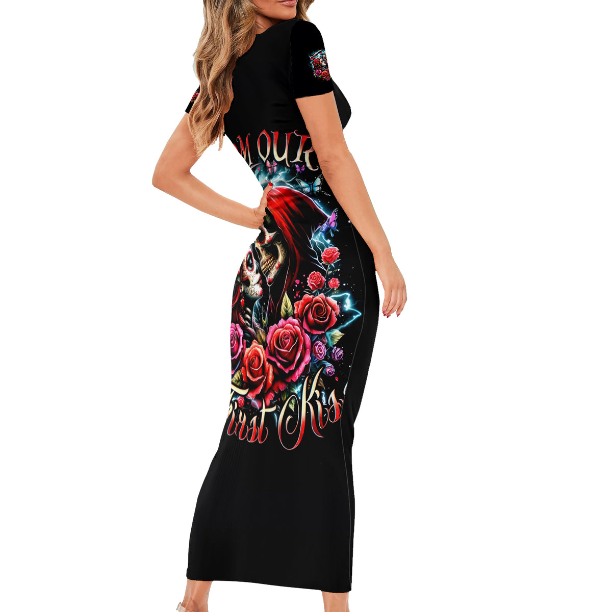 Couple Skull Short Sleeve Bodycon Dress From Our Firse Kiss - Wonder Print Shop