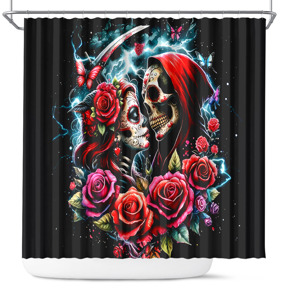 Couple Skull Shower Curtain From Our Firse Kiss