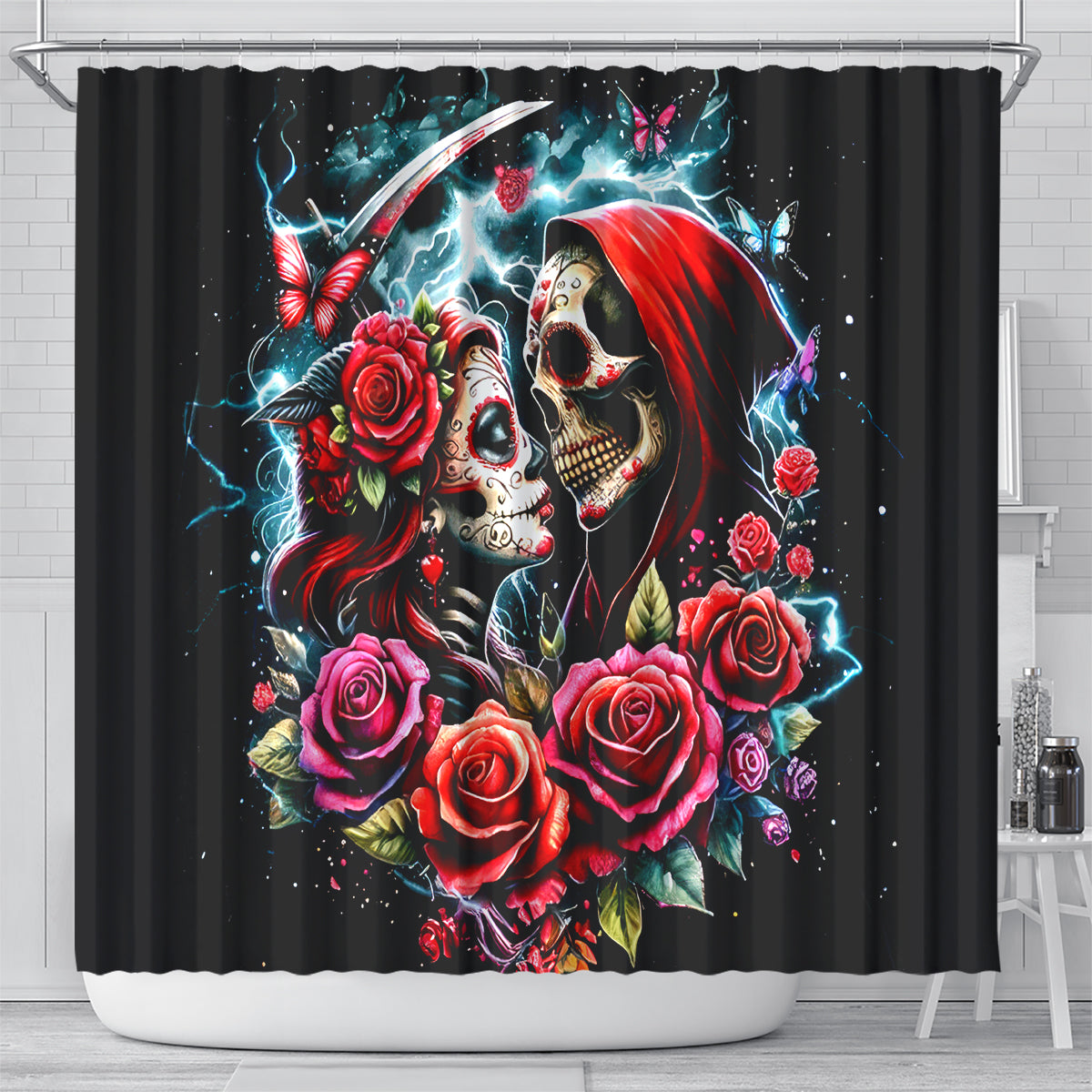 Couple Skull Shower Curtain From Our Firse Kiss