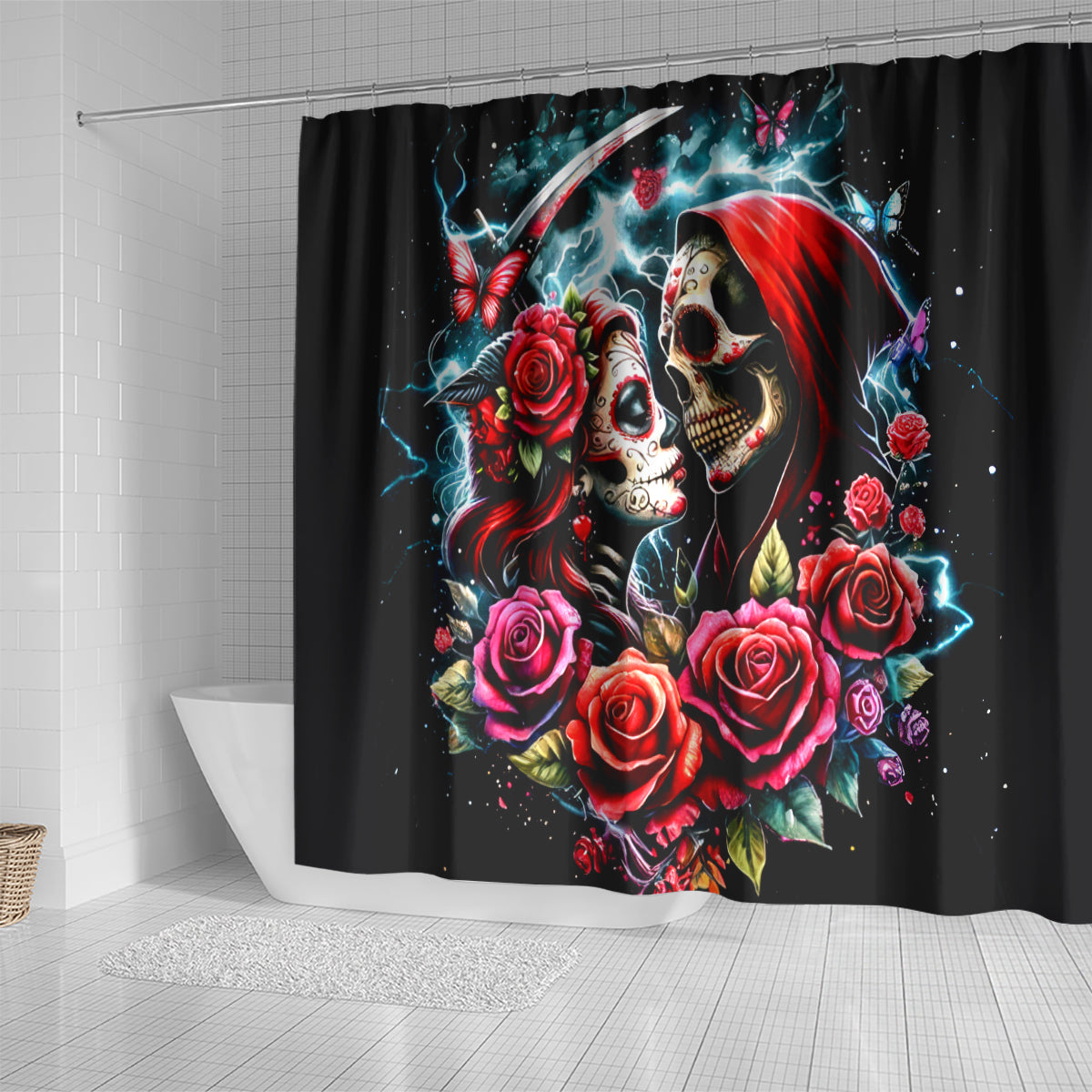 Couple Skull Shower Curtain From Our Firse Kiss