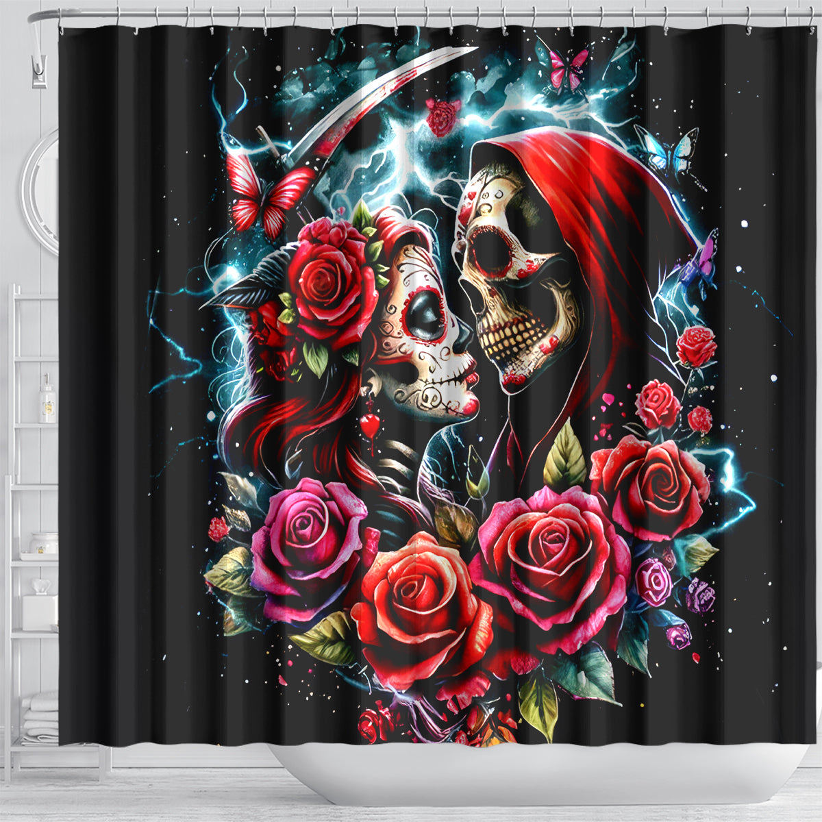 Couple Skull Shower Curtain From Our Firse Kiss