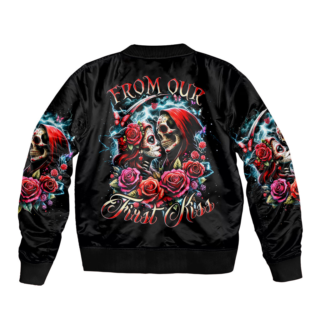 Couple Skull Sleeve Zip Bomber Jacket From Our Firse Kiss - Wonder Print Shop