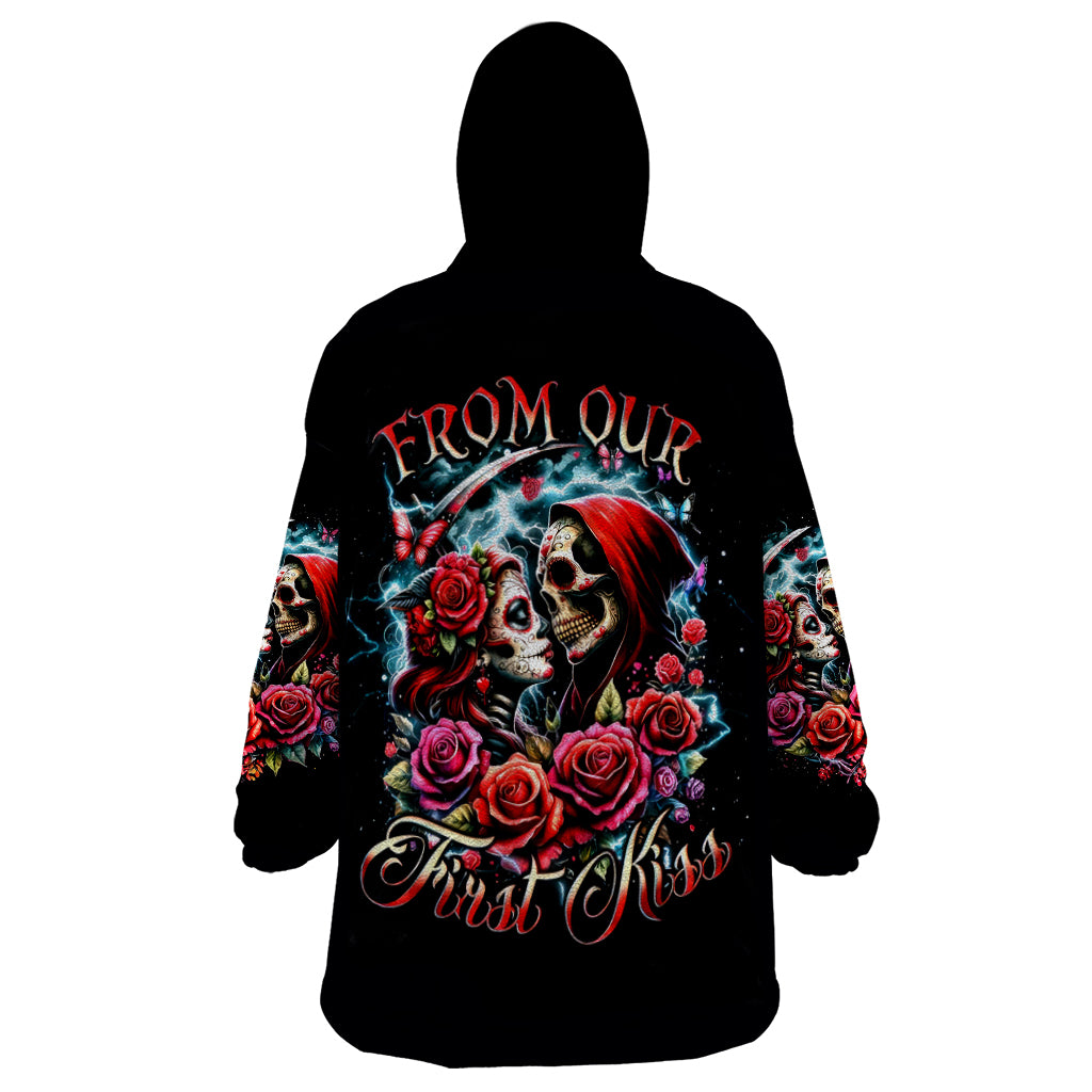 Couple Skull Wearable Blanket Hoodie From Our Firse Kiss - Wonder Print Shop