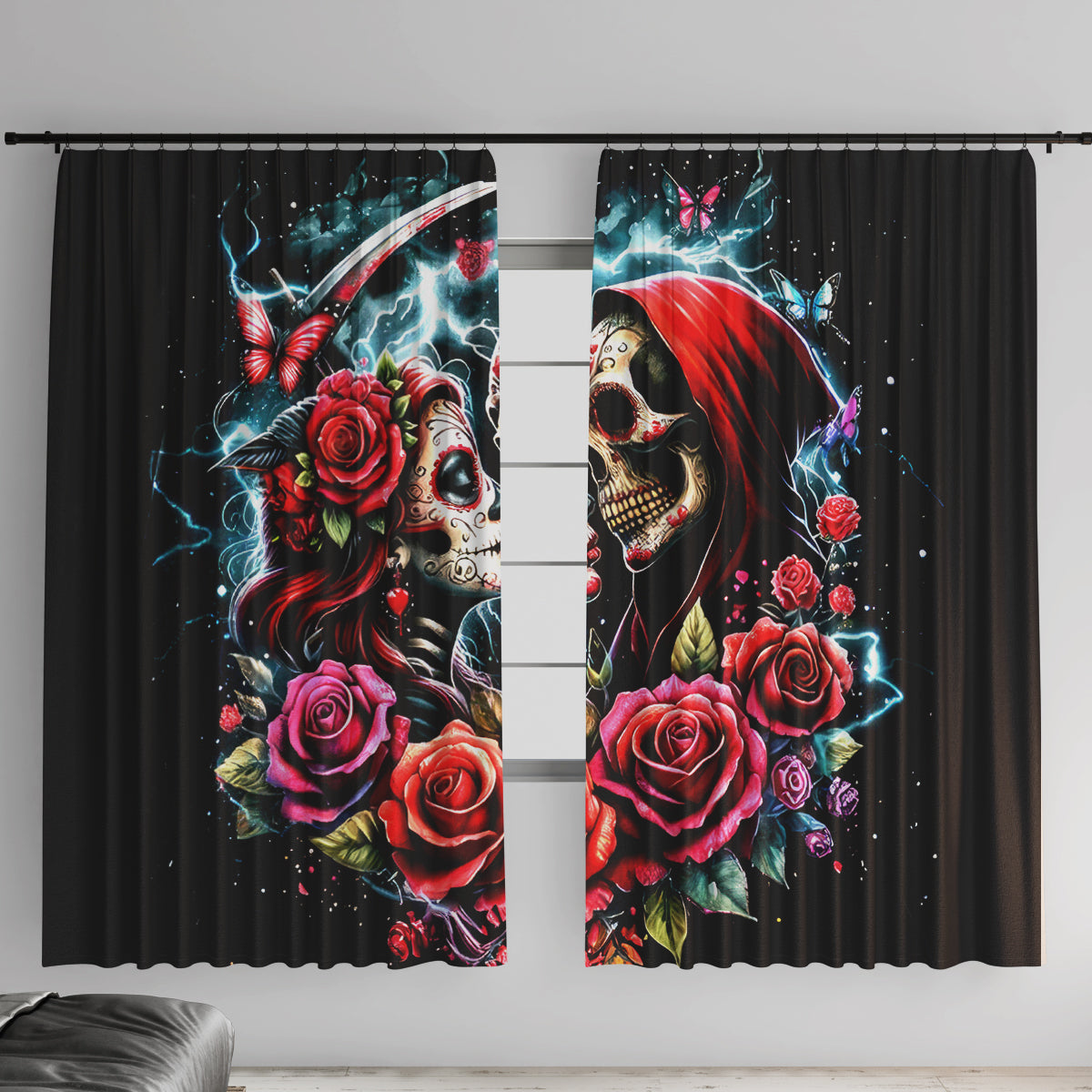 Couple Skull Window Curtain From Our Firse Kiss - Wonder Print Shop
