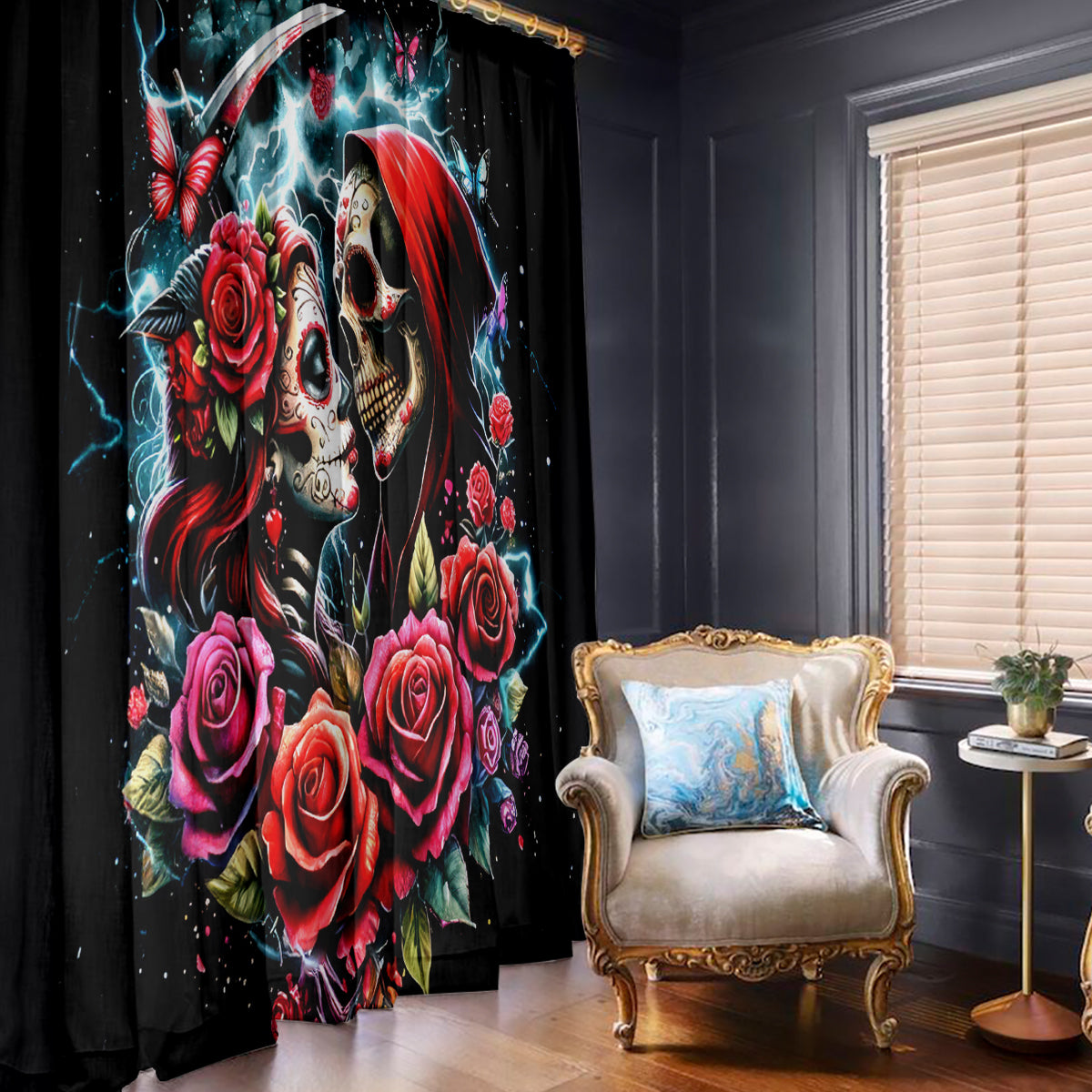 Couple Skull Window Curtain From Our Firse Kiss - Wonder Print Shop