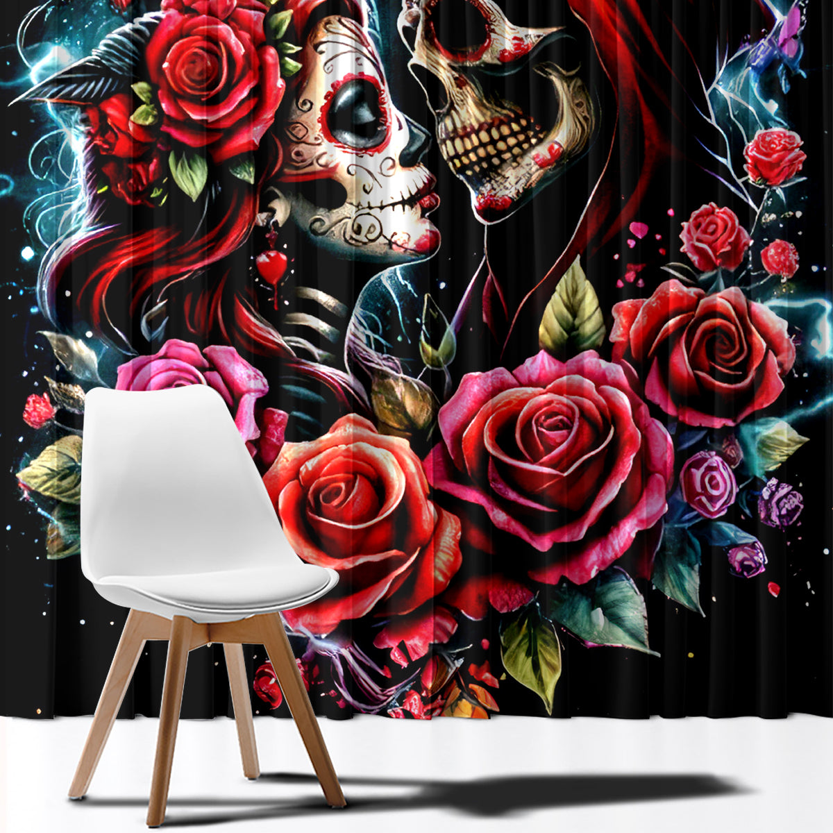 Couple Skull Window Curtain From Our Firse Kiss - Wonder Print Shop