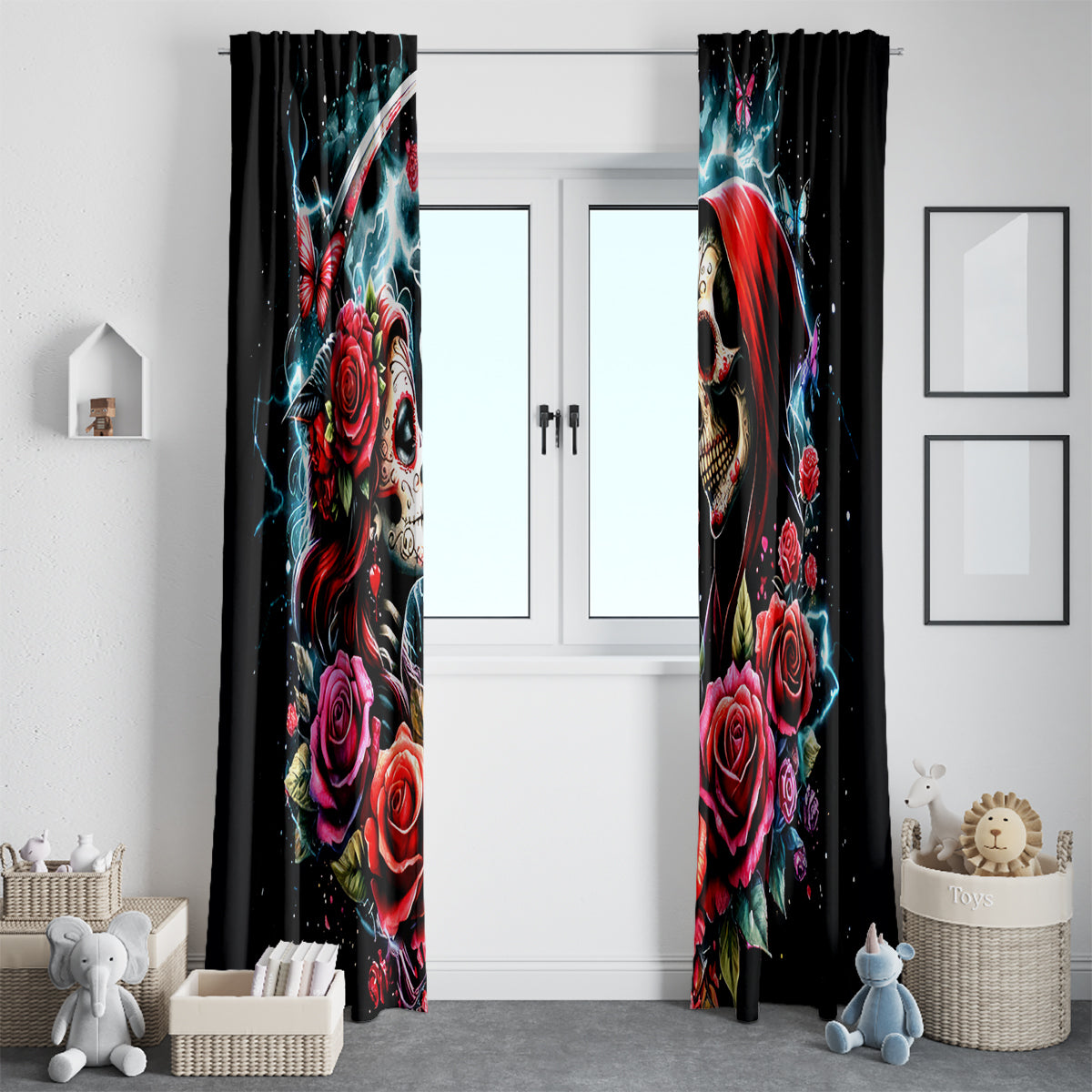 Couple Skull Window Curtain From Our Firse Kiss - Wonder Print Shop