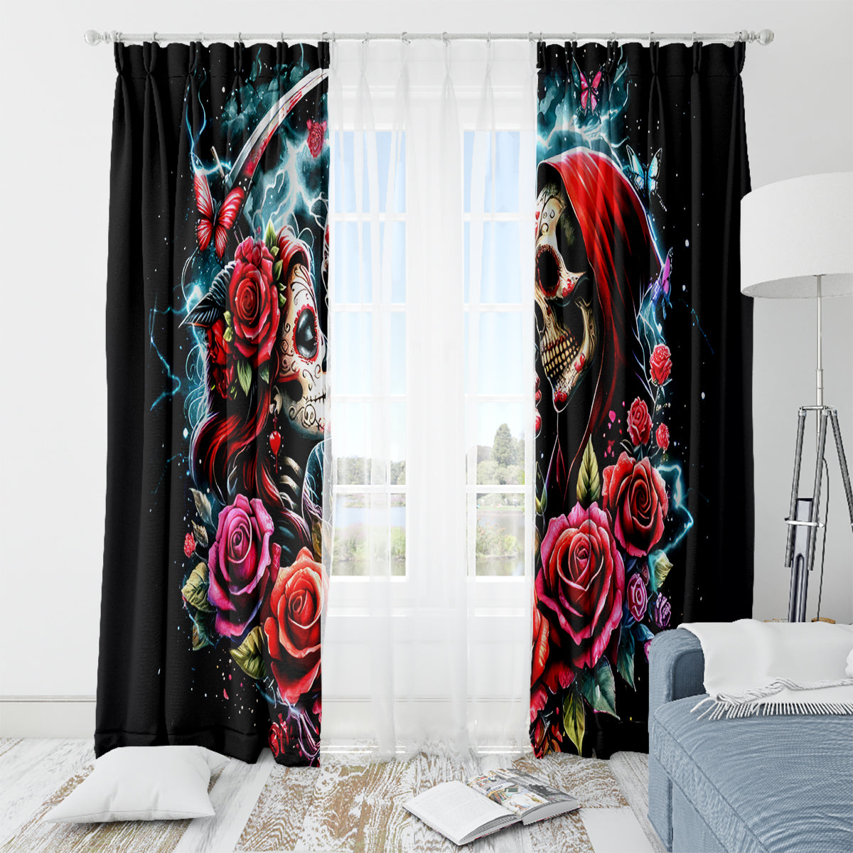 Couple Skull Window Curtain From Our Firse Kiss - Wonder Print Shop