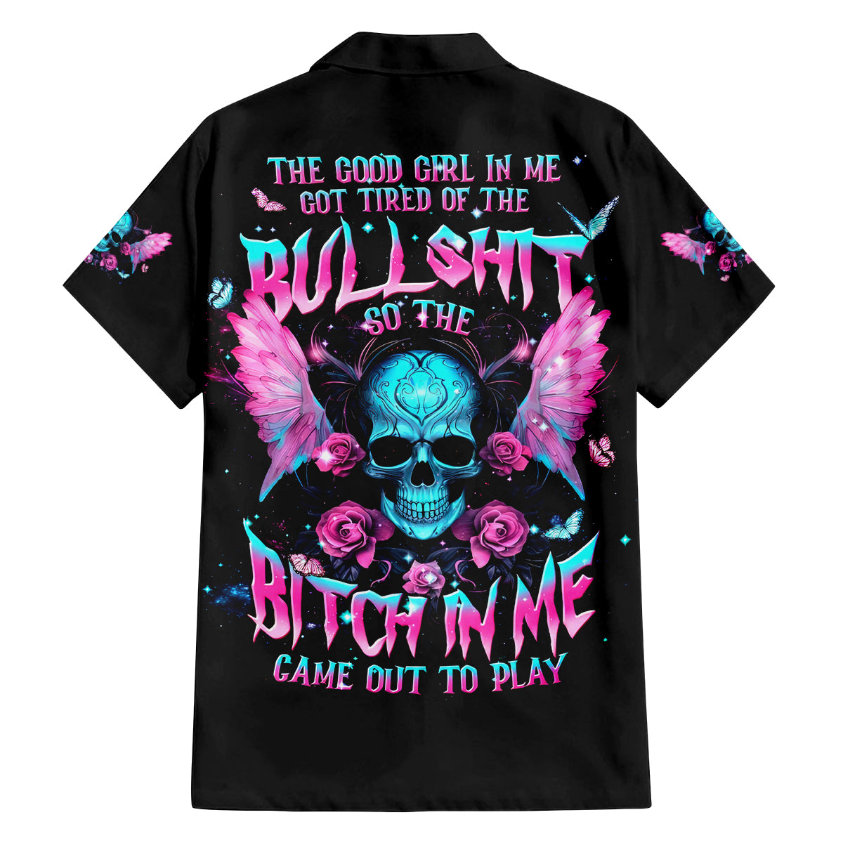 Fairy Skull Family Matching Off Shoulder Long Sleeve Dress and Hawaiian Shirt The Good Girl In Me Got Tired Of The Bullshit - Wonder Print Shop