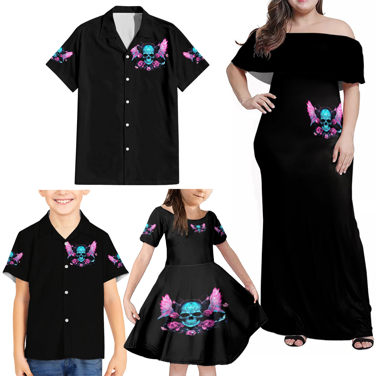 Fairy Skull Family Matching Off Shoulder Maxi Dress and Hawaiian Shirt The Good Girl In Me Got Tired Of The Bullshit - Wonder Print Shop