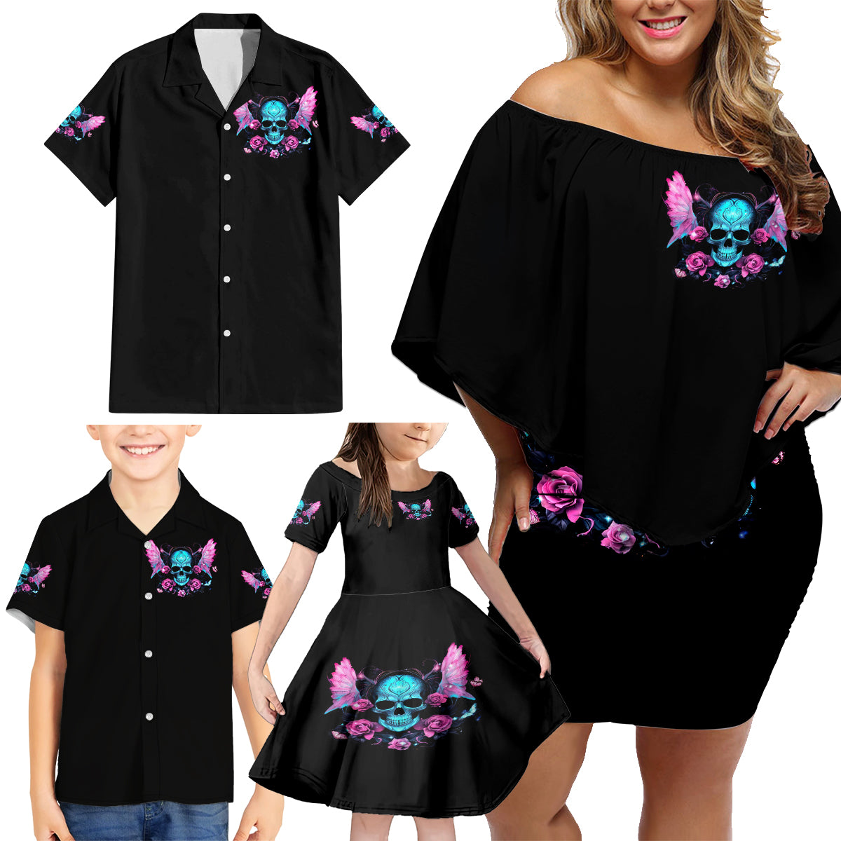 Fairy Skull Family Matching Off Shoulder Short Dress and Hawaiian Shirt The Good Girl In Me Got Tired Of The Bullshit - Wonder Print Shop