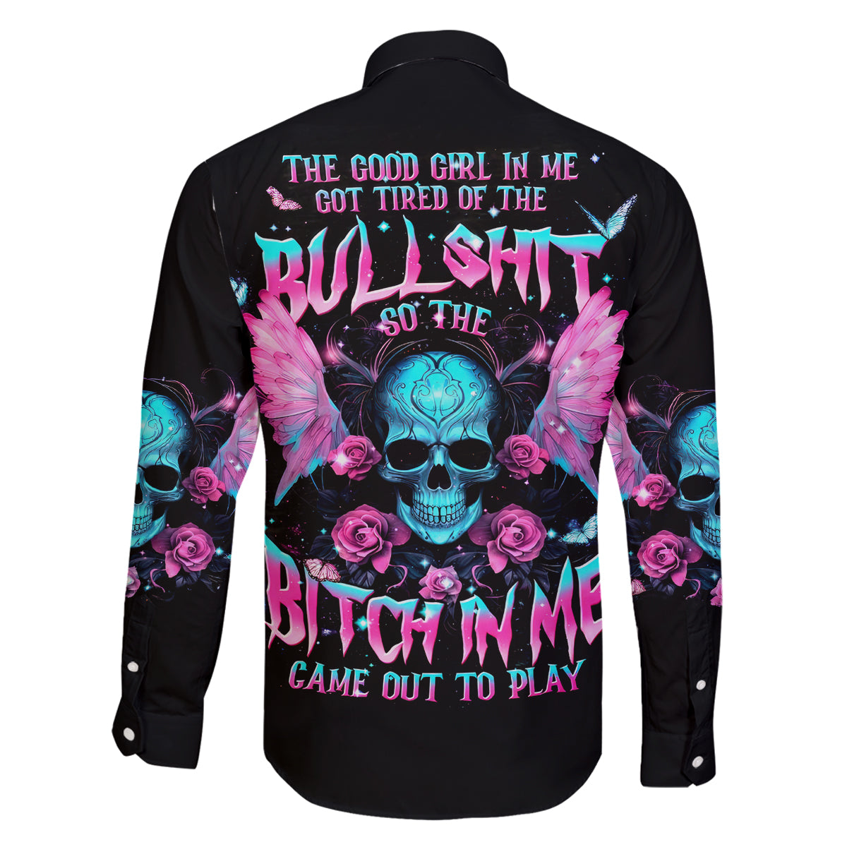 Fairy Skull Family Matching Off Shoulder Short Dress and Hawaiian Shirt The Good Girl In Me Got Tired Of The Bullshit - Wonder Print Shop