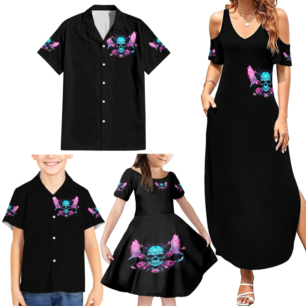 Fairy Skull Family Matching Summer Maxi Dress and Hawaiian Shirt The Good Girl In Me Got Tired Of The Bullshit - Wonder Print Shop