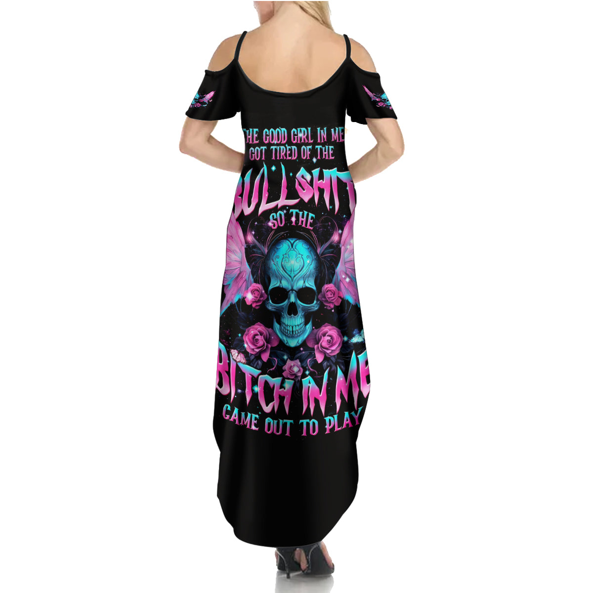 Fairy Skull Family Matching Summer Maxi Dress and Hawaiian Shirt The Good Girl In Me Got Tired Of The Bullshit - Wonder Print Shop