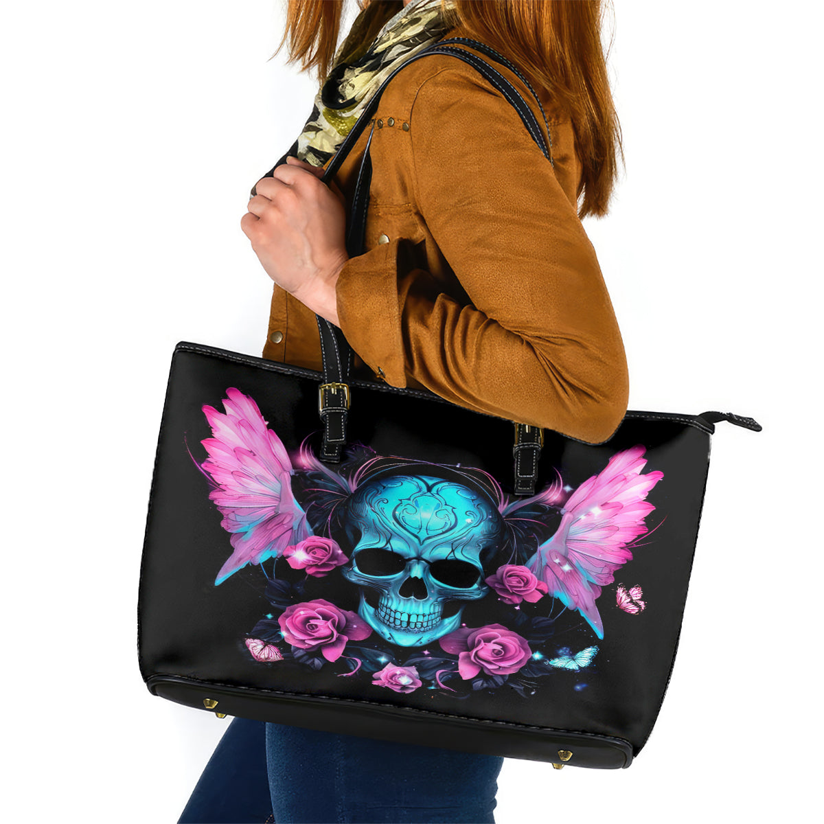 Fairy Skull Leather Tote Bag The Good Girl In Me Got Tired Of The Bullshit - Wonder Print Shop