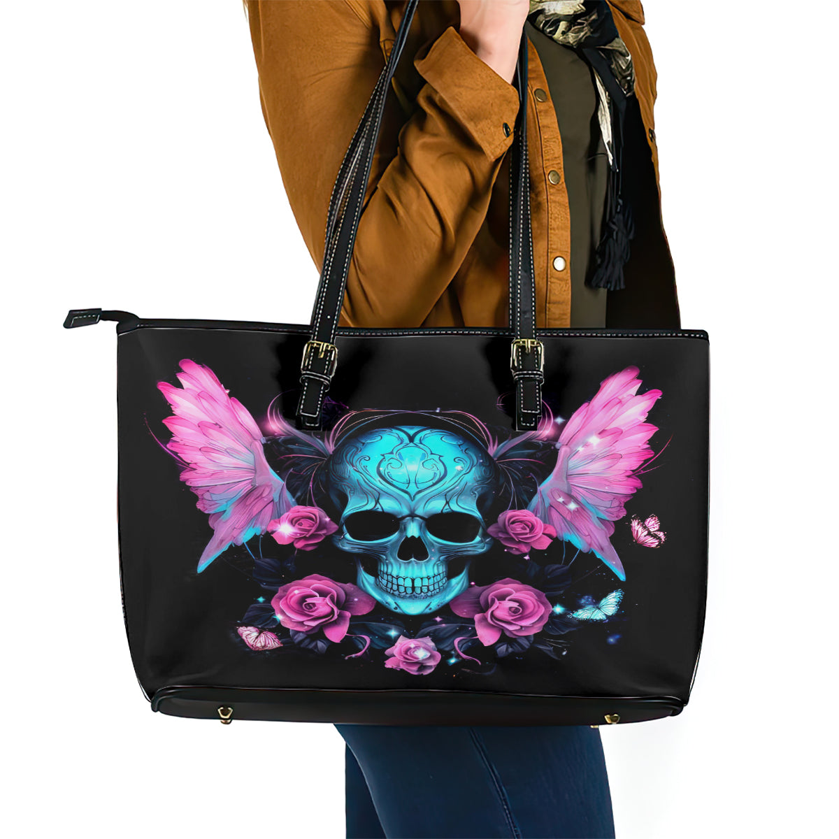 Fairy Skull Leather Tote Bag The Good Girl In Me Got Tired Of The Bullshit - Wonder Print Shop
