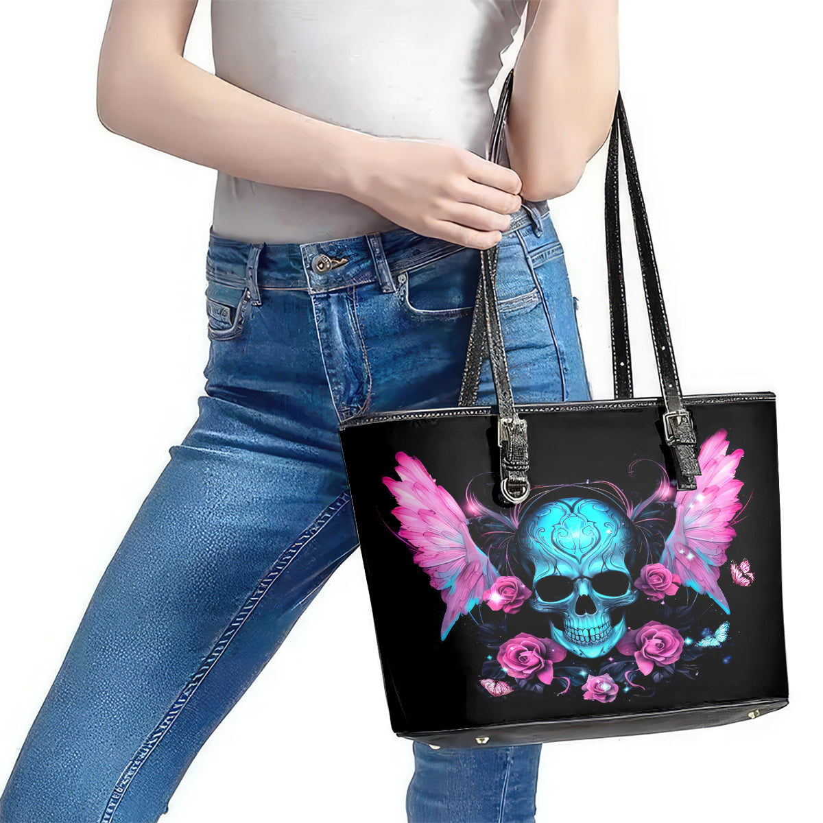 Fairy Skull Leather Tote Bag The Good Girl In Me Got Tired Of The Bullshit - Wonder Print Shop