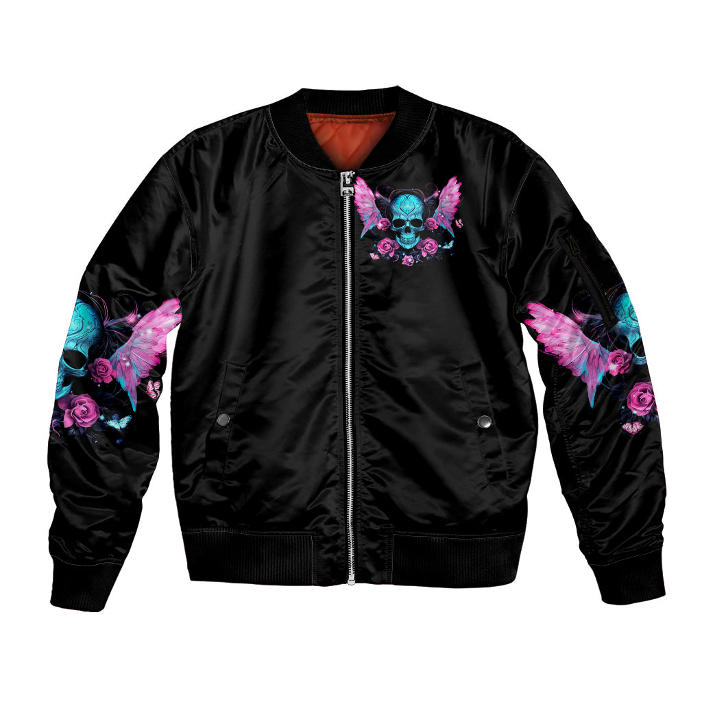 Fairy Skull Sleeve Zip Bomber Jacket The Good Girl In Me Got Tired Of The Bullshit - Wonder Print Shop