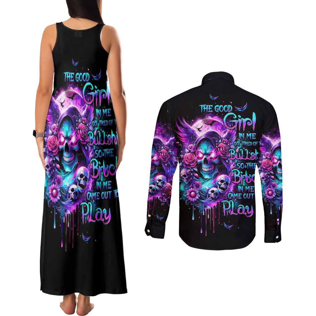 Fairy Skull Couples Matching Tank Maxi Dress and Long Sleeve Button Shirt The Good Girl In Me Got Tired Of The Bullshit - Wonder Print Shop