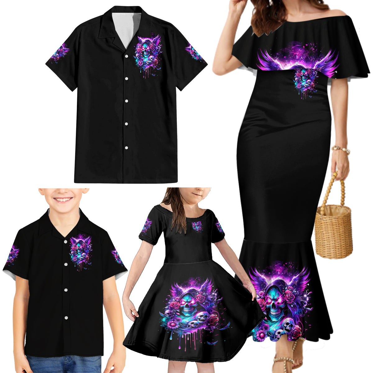 Fairy Skull Family Matching Mermaid Dress and Hawaiian Shirt The Good Girl In Me Got Tired Of The Bullshit - Wonder Print Shop