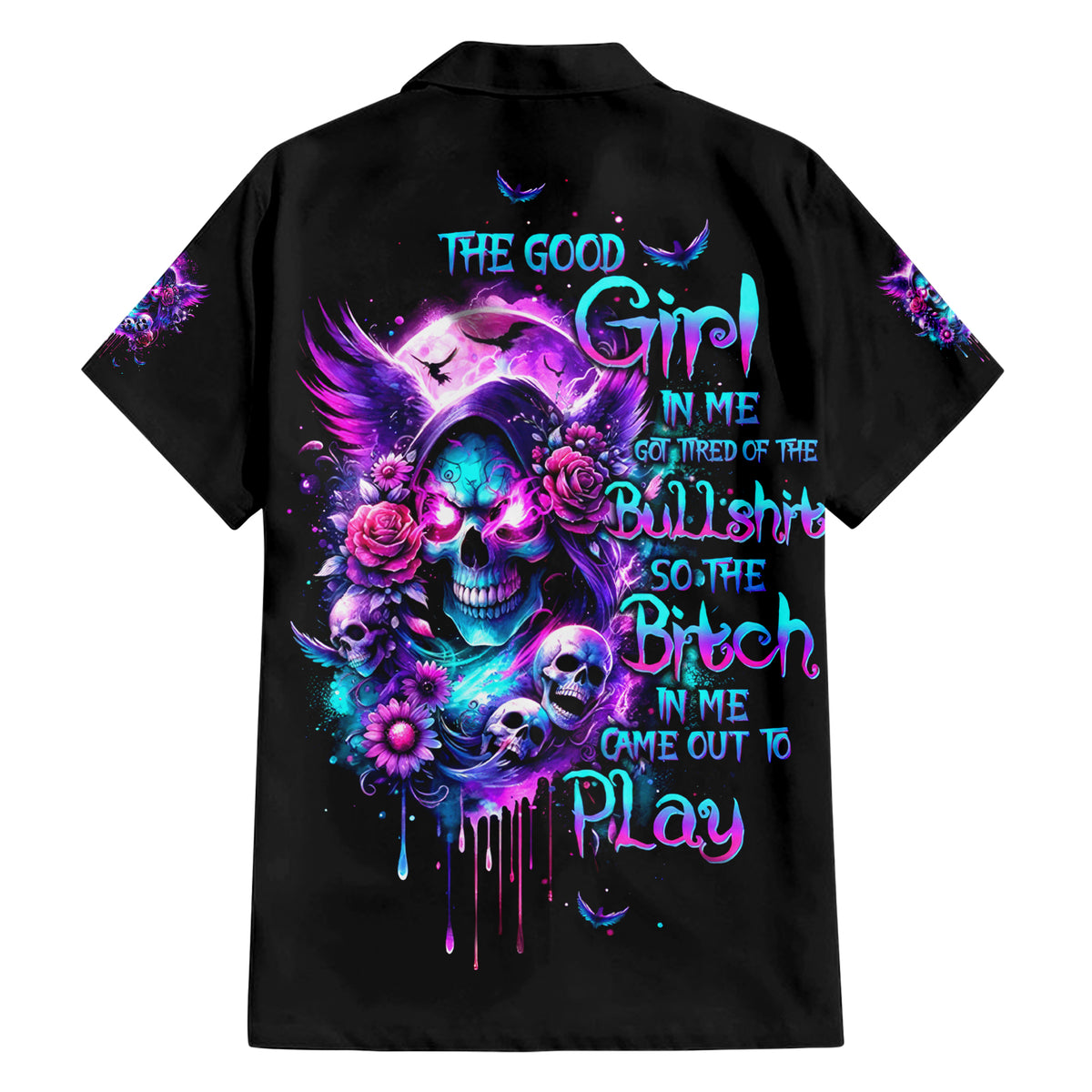 Fairy Skull Family Matching Short Sleeve Bodycon Dress and Hawaiian Shirt The Good Girl In Me Got Tired Of The Bullshit - Wonder Print Shop
