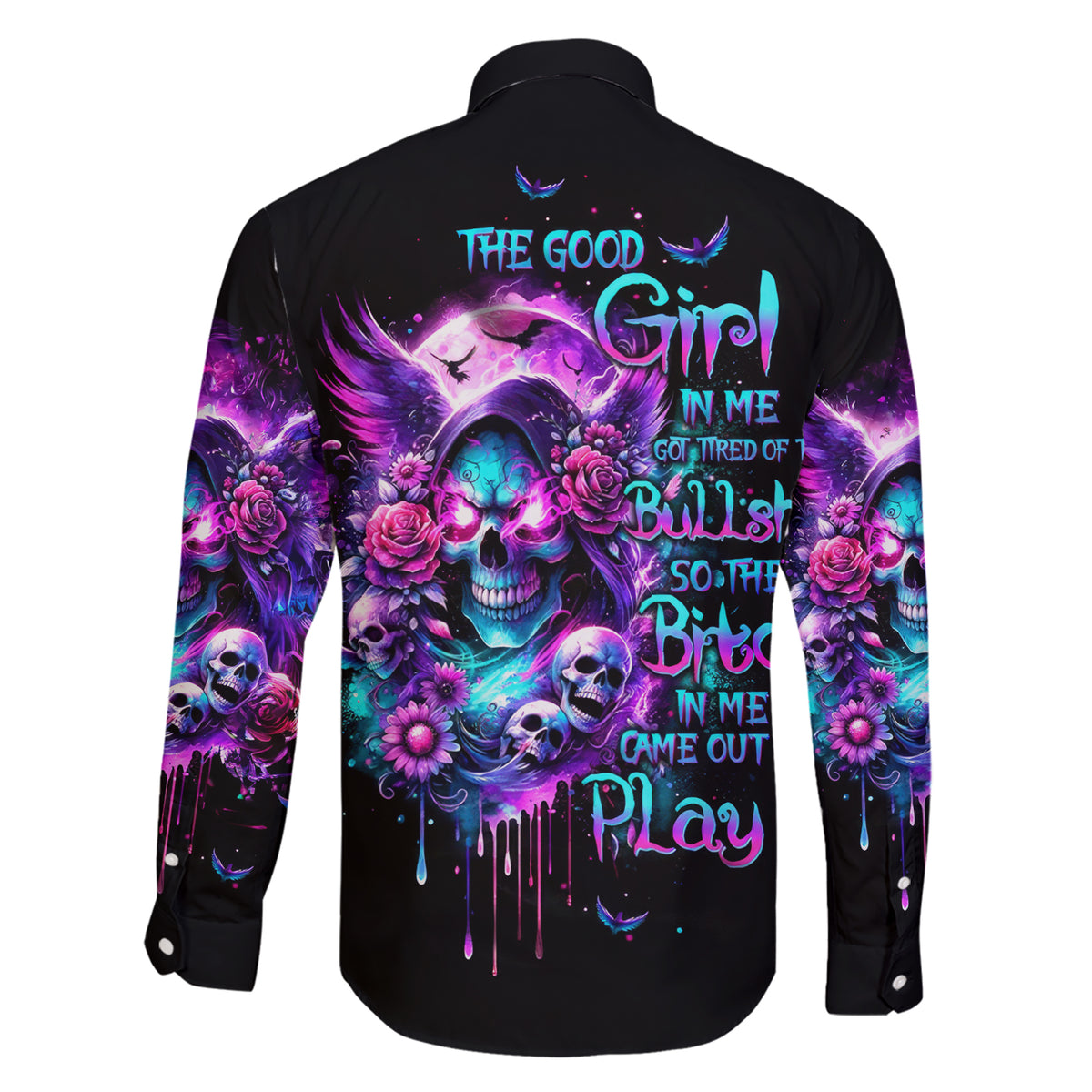 Fairy Skull Family Matching Short Sleeve Bodycon Dress and Hawaiian Shirt The Good Girl In Me Got Tired Of The Bullshit - Wonder Print Shop