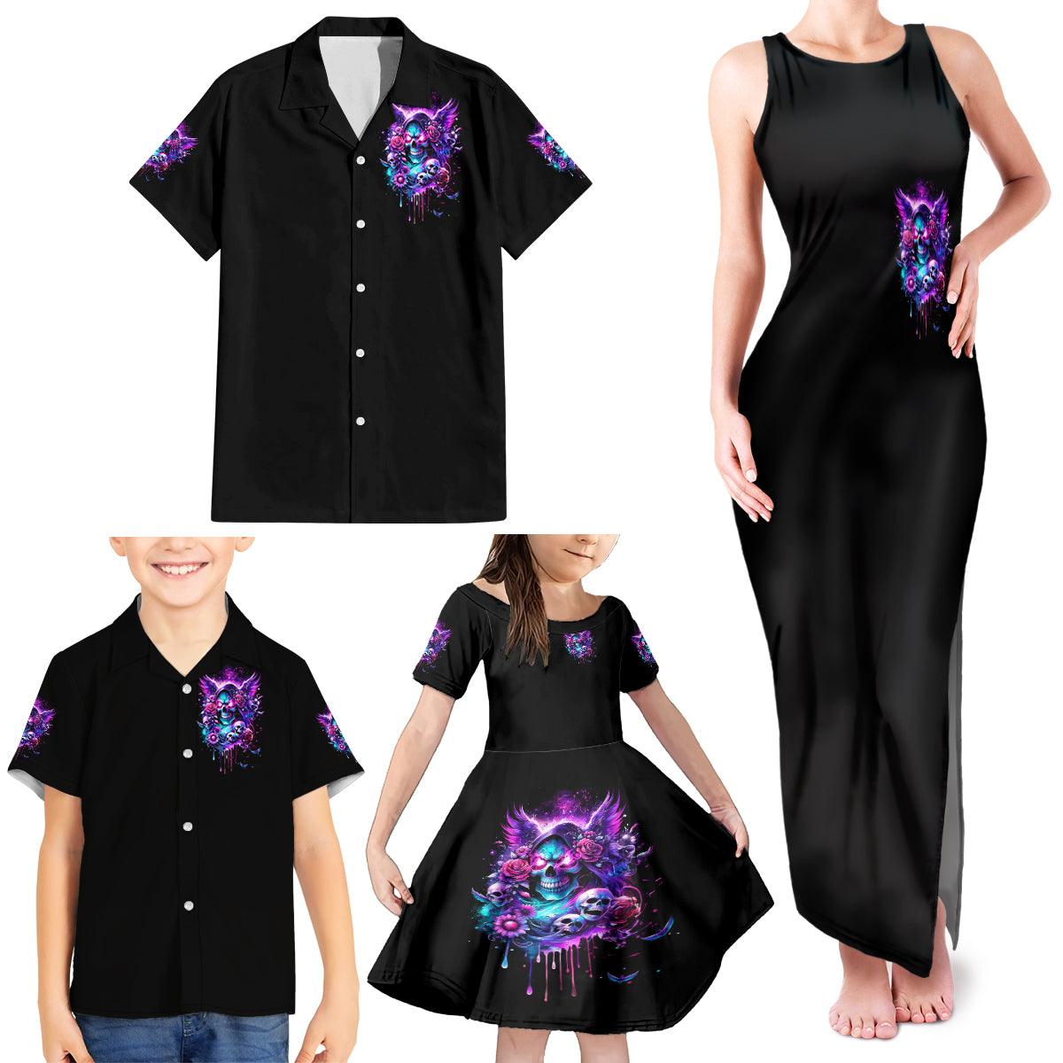 Fairy Skull Family Matching Tank Maxi Dress and Hawaiian Shirt The Good Girl In Me Got Tired Of The Bullshit - Wonder Print Shop