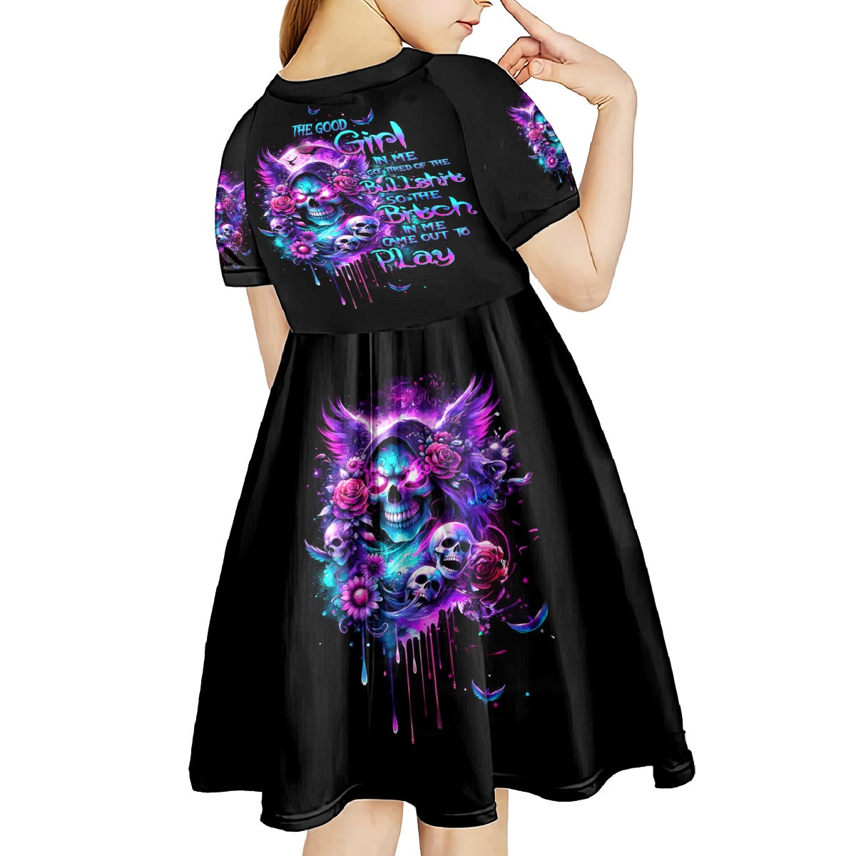 Fairy Skull Kid Short Sleeve Dress The Good Girl In Me Got Tired Of The Bullshit - Wonder Print Shop