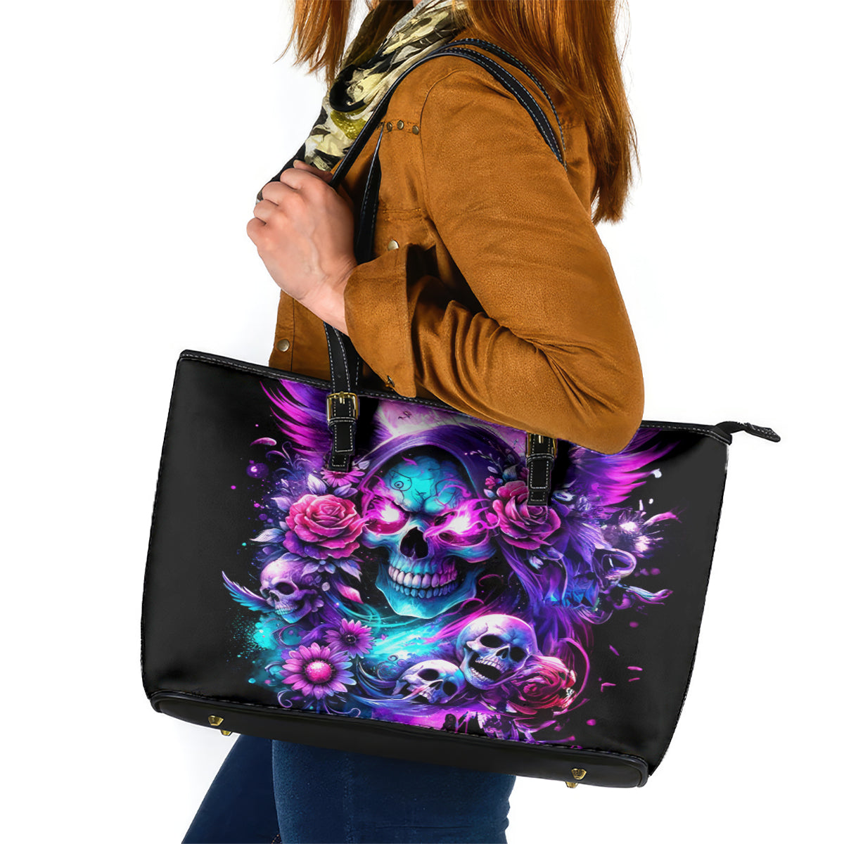 Fairy Skull Leather Tote Bag The Good Girl In Me Got Tired Of The Bullshit - Wonder Print Shop